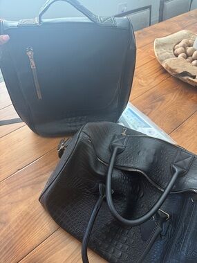 Black Croc-Embossed Weekender Bag